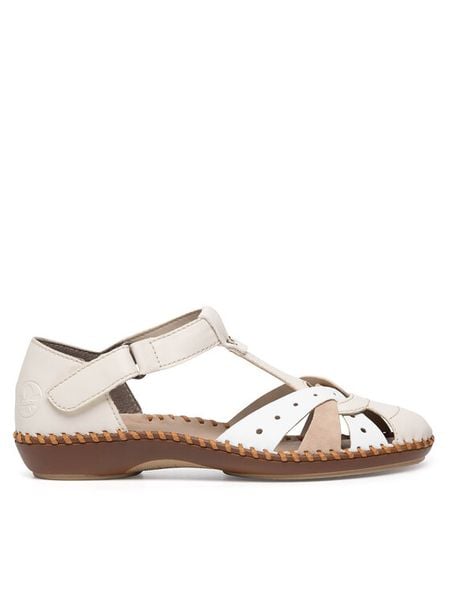 Rieker Sandały M1655-61 Beżowy. Brązowe sandały damskie Rieker, bez wzorów, z syntetyku, bez obcasa, na płaskiej podeszwie. Za 309.99 zł.