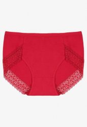 Bordowe Bawełniane Majtki Figi Zdobione Koronką Idilene. Czerwone figi damskie Renee, plus size, z aplikacjami, z bawełny. Za 9.99 zł.