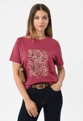 Koszulka z wzorem, Comfort Fit, T-UNIQ. Czerwone t-shirty damskie Volcano, m, bez wzorów, z bawełny, bez kołnierzyka. Za 69.99 zł.