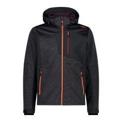 Kurtka z kapturem softshell w dzianinowy wzór CMP. Szare kurtki męskie CMP, xl, bez wzorów, z dzianiny, z kapturem. Za 478.20 zł.