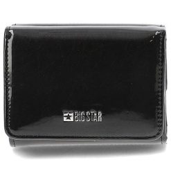 Czarny Elegancki Portfel Damski Big Star. Czarne portfele damskie Big Star Accessories, z aplikacjami, ze skóry ekologicznej. Za 119.00 zł.