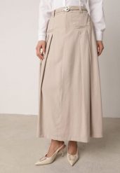 Beżowa Wiskozowa Spódnica o Rozkloszowanym Kroju z Plisami i Paskiem Rolea. Brązowe spódniczki damskie Born2be, l, bez wzorów, z wiskozy, eleganckie, maxi, rozkloszowane. Za 119.99 zł.