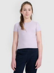 4F Crop top slim z nadrukiem dziewczęcy - fioletowy 158 (12-13 lat). Fioletowe koszulki dziewczęce 4f, m, bez wzorów, z bawełny, bez ramiączek. Za 39.99 zł.
