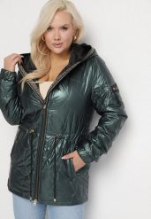 Ciemnozielona Kurtka Pikowana Parka z Nieodpinanym Kapturem Oferra. Zielone kurtki damskie Born2be, plus size, bez wzorów. Za 109.99 zł.