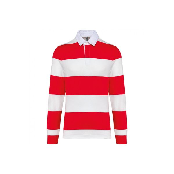 Koszulka polo w paski, długi rękaw Kariban. Czerwone bluzki damskie KARIBAN, bez wzorów, z bawełny, bez kołnierzyka, bez ramiączek. Za 241.50 zł.