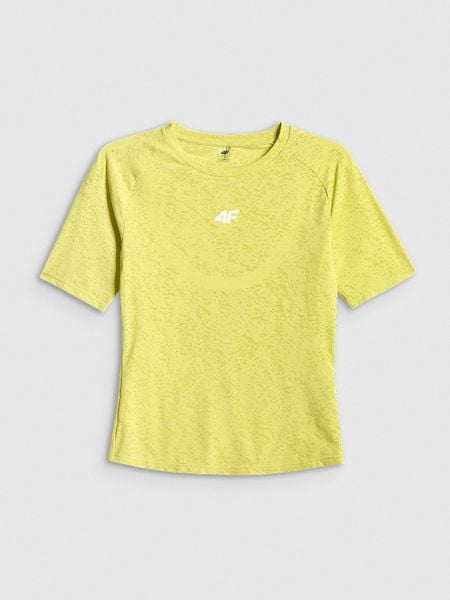 4F Koszulka treningowa slim szybkoschnąca damska - zielona XL. Zielone bluzki damskie 4f, xl, bez wzorów, z materiału, bez kołnierzyka. Za 119.99 zł.