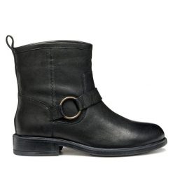 Botki Geox. Czarne botki damskie Geox, bez obcasa, na płaskiej podeszwie, bez zapięcia. Za 479.99 zł.