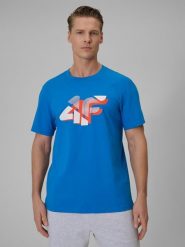 4F T-shirt regular z nadrukiem męski - niebieski XXL. Niebieskie t-shirty męskie 4f, m, bez wzorów, z bawełny, bez kołnierzyka. Za 59.99 zł.
