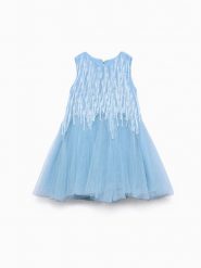 Abel & Lula Sukienka elegancka 5025 Błękitny Regular Fit. Niebieskie sukienki dziewczęce Abel & Lula, bez wzorów, z syntetyku, eleganckie, bez ramiączek. Za 399.99 zł.