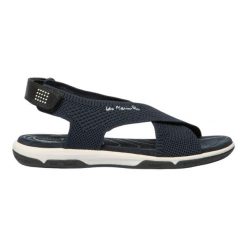 Sandały damskie TBS Jazzfit. Niebieskie sandały damskie Tbs, bez wzorów, z materiału, bez obcasa. Za 326.75 zł.