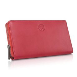 Portfel skórzany BETLEWSKI czerwony BPD-NVTC-360 RED. Czerwone portfele damskie Betlewski, bez wzorów, ze skóry. Za 159.99 zł.