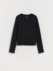 Prążkowana koszulka - czarny. Czarne koszulki dziewczęce Reserved, bez wzorów, z bawełny, bez ramiączek. W wyprzedaży za 22.99 zł.