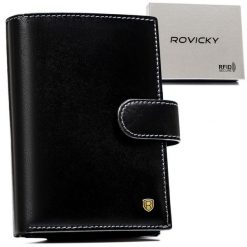 Portfel skórzany Rovicky N74L-RVT czarny. Czarne portfele męskie ROVICKY, z aplikacjami, ze skóry. Za 74.00 zł.