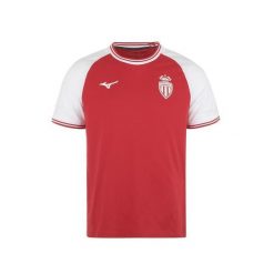 Koszulka bawełniana AS Monaco 2025/26. Czerwone t-shirty sportowe męskie Mizuno, z bawełny, bez ramiączek, do piłki nożnej. Za 243.00 zł.