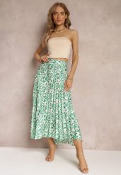 Zielona Plisowana Spódnica Maxi w Fantazyjny Print Maritha. Zielone spódniczki damskie Renee, l, bez wzorów, z satyny, maxi, plisowane. Za 74.99 zł.