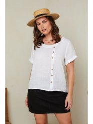 Curvy Lady Lniana koszulka w kolorze białym rozmiar: 44/46. Białe bluzki damskie Curvy Lady, bez wzorów, ze lnu, klasyczne, bez kołnierzyka, bez ramiączek. Za 136.13 zł.