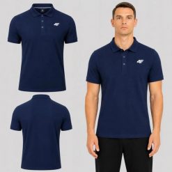 KOSZULKA MĘSKA POLO 4F SPORTOWA BAWEŁNIANA GRANATOWA M0771 SS26. Niebieskie koszulki polo męskie 4f, l, z bawełny, bez ramiączek, na fitness i siłownię. Za 89.99 zł.