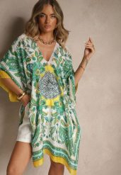 Żółte Ponczo Narzutka z Wiskozy i Jedwabiu w Stylu Boho Acera. Żółte bikini damskie Renee, z aplikacjami. Za 49.99 zł.