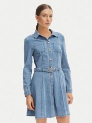 Morgan Sukienka jeansowa 261-RODEX Niebieski Slim Fit. Niebieskie sukienki damskie Morgan, bez wzorów, z bawełny, bez kołnierzyka, bez ramiączek. Za 429.99 zł.