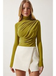 Happiness Istanbul Koszulka w kolorze zielonym rozmiar: 40. Zielone bluzki damskie Happiness Istanbul, bez wzorów, bez kołnierzyka, bez ramiączek. Za 56.99 zł.