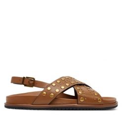 Sandały TWINSET. Brązowe sandały damskie Twinset, bez wzorów, bez obcasa, na płaskiej podeszwie. Za 689.99 zł.