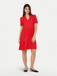 ONLY Sukienka letnia Tiri-Caro 15310970 Czerwony Regular Fit. Czerwone sukienki damskie Only, na lato, s, bez wzorów, ze lnu, bez kołnierzyka, bez ramiączek. Za 149.99 zł.