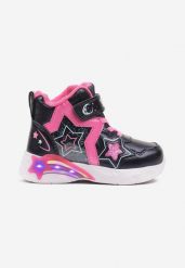Granatowe Botki Sneakersy ze Świecącą Podeszwą Ozdobione Gwiazdkami i Brokatem Notavia. Niebieskie botki dziewczęce Born2be, bez wzorów, z dzianiny, bez ramiączek. Za 129.99 zł.