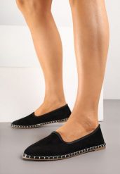 Czarne Espadryle Balerinki z Ozdobnymi Przeszyciami Firavione. Czarne baleriny damskie Born2be, bez wzorów, bez obcasa. Za 44.99 zł.