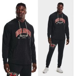 Bluza fitness męska UNDER ARMOUR Rival Athletic z kapturem. Czarne bluzy sportowe męskie Under Armour, bez wzorów, casualowe, bez kołnierzyka, bez ramiączek. Za 149.99 zł.