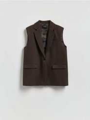 Kamizelka z dodatkiem wełny - ciemnobrązowy. Brązowe kamizelki damskie Reserved, l, z tkaniny. Za 219.99 zł.