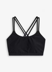 Biustonosz bikini bustier ze skrzyżowanymi ramiączkami. Czarne biustonosze bonprix, bez wzorów. Za 77.99 zł.