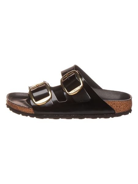 Birkenstock Skórzane klapki "Arizona" w kolorze czarnym rozmiar: 38. Czarne klapki damskie Birkenstock, bez wzorów, bez obcasa. Za 609.17 zł.