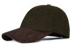 Jesienno Zimowa Czapka z Daszkiem, w Jodełkę - Pako Jeans - Ciemna Zieleń i Brąz. Zielone czapki męskie Pako Jeans, na zimę, bez wzorów, z jeansu. Za 59.00 zł.