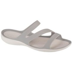 Klapki damskie Crocs Swiftwater. Szare klapki damskie Crocs, bez wzorów, z materiału, bez obcasa. Za 293.00 zł.