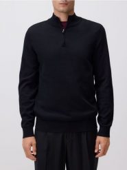Sweter z zapinanym golfem - czarny. Czarne swetry męskie Reserved, l, bez wzorów, z bawełny, bez kołnierzyka. Za 129.99 zł.