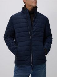 Pikowana kurtka biker - granatowy. Niebieskie kurtki męskie Reserved, l, bez wzorów, z tkaniny, bez kaptura. Za 239.99 zł.