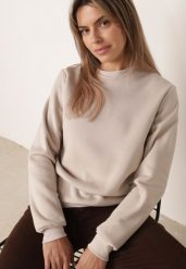 Beżowa Bluza Klasyczna z Polarową Podszewką Embri. Brązowe bluzy bez kaptura damskie Born2be, l, z jeansu. Za 49.99 zł.