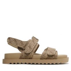Sandały Guess. Brązowe sandały damskie Guess, z aplikacjami, bez obcasa, na płaskiej podeszwie. Za 409.99 zł.