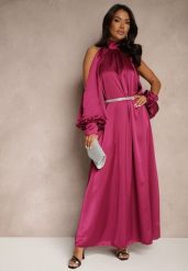 Fioletowa Koktajlowa Satynowa Sukienka z Odkrytymi Ramionami Tirreti. Fioletowe sukienki damskie Renee, na co dzień, l, bez wzorów, z satyny, eleganckie, bez kołnierzyka, bez ramiączek, maxi, z odkrytymi ramionami. Za 129.99 zł.