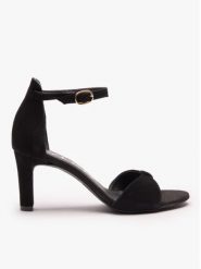 Czarne sandały na wysokim obcasie. Czarne sandały damskie Ryłko, bez wzorów, ze skóry, bez obcasa, na obcasie. Za 399.99 zł.