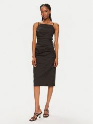 Marella Sukienka letnia Roxs 2413221382 Czarny Slim Fit. Czarne sukienki damskie Marella, na lato, bez wzorów, z bawełny, bez kołnierzyka, bez ramiączek. Za 959.99 zł.