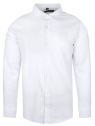 Elegancka Męska Koszula - VICTORIO - Regular - Biała z Jedwabiem. Białe koszule męskie Victorio, m, bez wzorów, z bawełny, bez kołnierzyka, bez ramiączek. Za 235.00 zł.