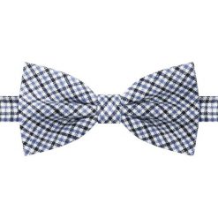 Lniana Mucha Męska - His Story - Drobna Krateczka. Niebieskie krawaty i muchy męskie His Story, z aplikacjami, ze lnu, eleganckie. Za 45.00 zł.