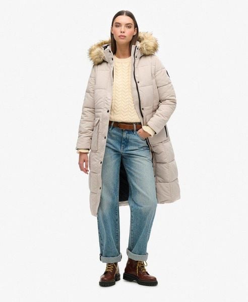Długi pikowany płaszcz Everest od SUPERDRY. Szare płaszcze damskie Superdry., m, bez wzorów, z nylonu, eleganckie. Za 852.05 zł.