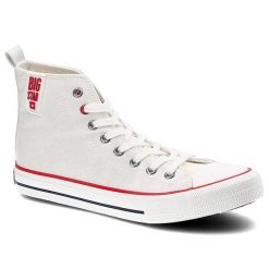 Białe Trampki Big Star Modne Buty Damskie Półbuty. Białe półbuty damskie Big Star, bez wzorów, z materiału, retro, bez obcasa, na płaskiej podeszwie. Za 99.99 zł.