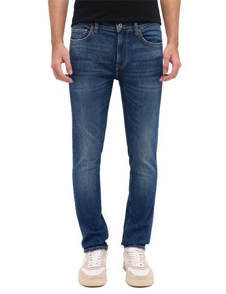 Męskie Spodnie Jeansowe Mustang Style Frisco Skinny Denim Blue 1016307 5000 883. Niebieskie spodnie materiałowe męskie Mustang, bez wzorów, z denimu. Za 219.99 zł.