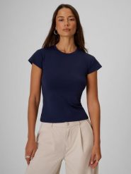 4F T-shirt slim gładki damski - granatowy XS. Niebieskie t-shirty damskie 4f, xs, bez wzorów, z tkaniny, bez kołnierzyka. Za 69.99 zł.