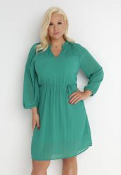 Zielona Sukienka z Paskiem Yiridi. Zielone sukienki damskie Born2be, xl, bez wzorów, bez kołnierzyka, bez ramiączek, midi, trapezowe. W wyprzedaży za 71.99 zł.