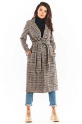 Płaszcz w Kratę Wiązany Paskiem - Granatowy. Niebieskie płaszcze damskie Awama, l, bez wzorów, z elastanu. Za 369.90 zł.