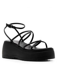 Jenny Fairy Sandały WS186-03 Czarny. Czarne sandały damskie Jenny Fairy, bez wzorów, z syntetyku, bez obcasa, na koturnie. Za 169.99 zł.